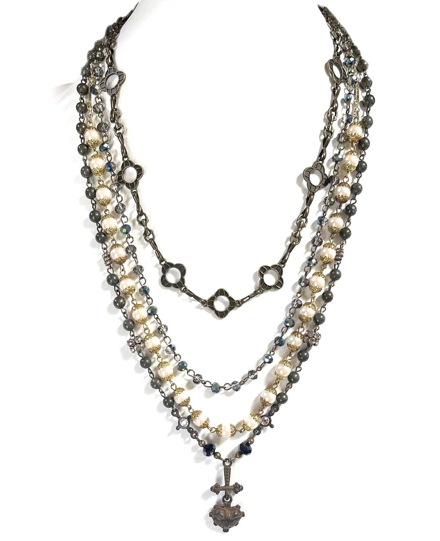 Pyrite Beads With Vintage Pearls.