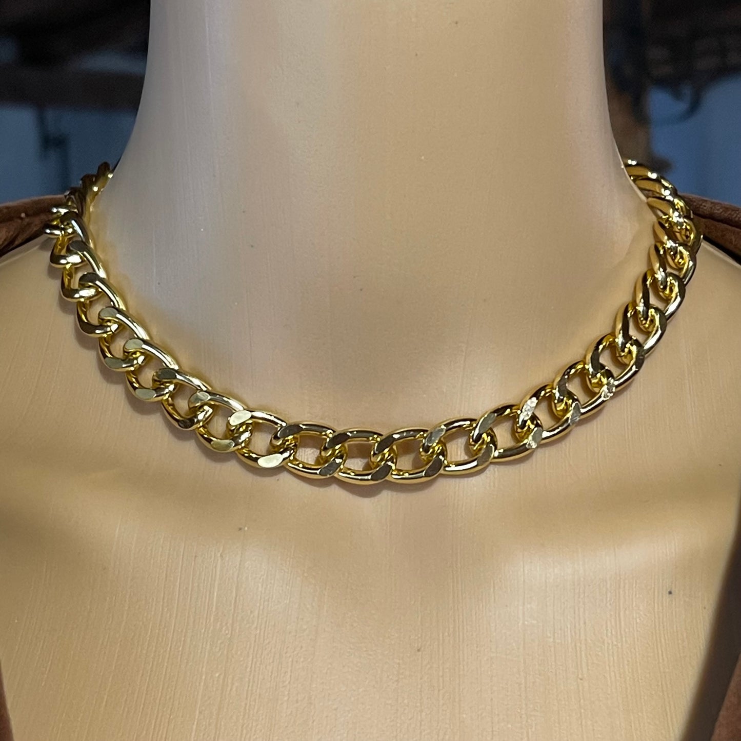 Multi-layer Gold Tone Large Pendant Necklace. Multi-Link Chain Statement Necklace.