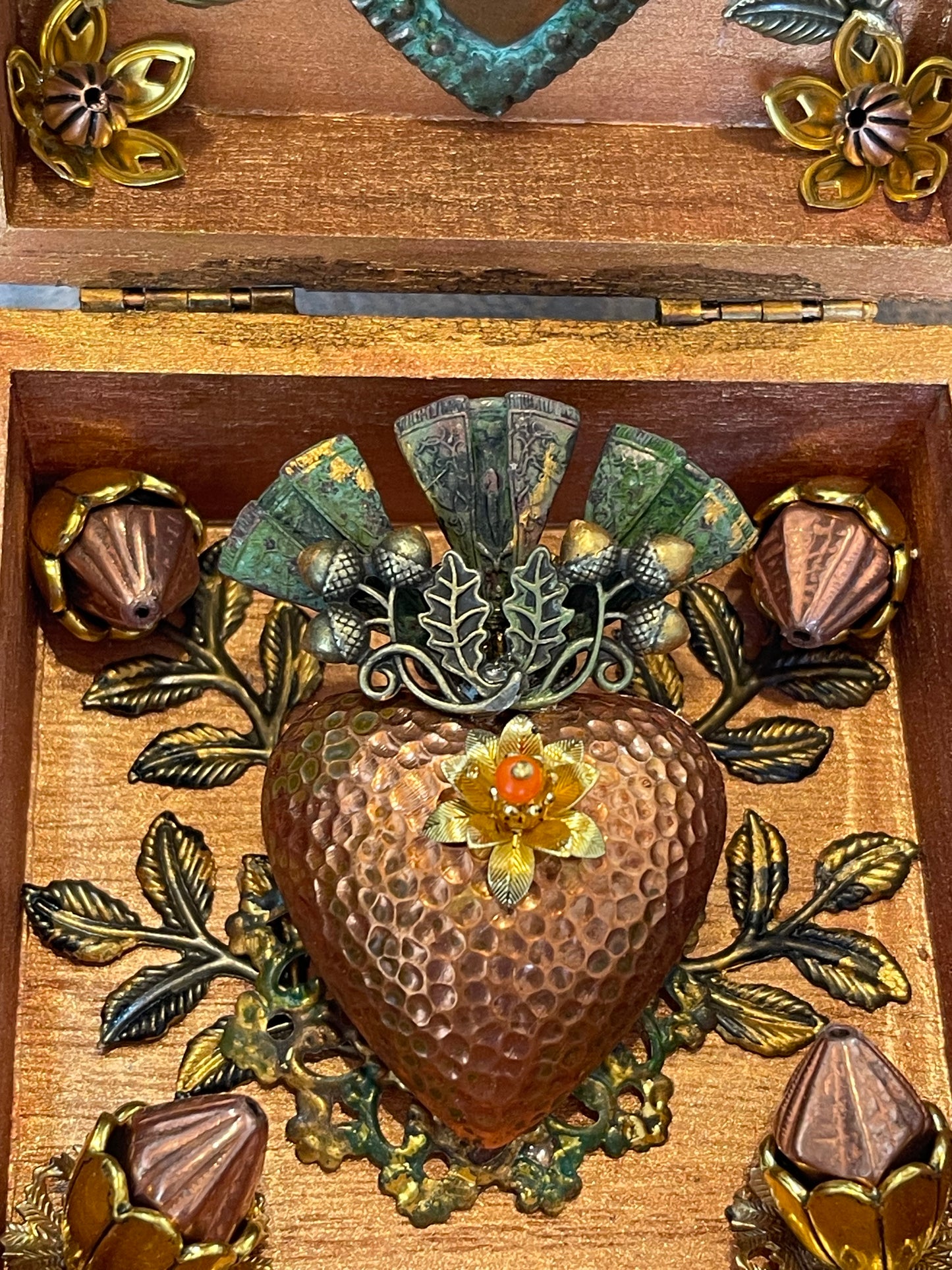 Heart Box Gold and Green Patina Sacred Heart Box.