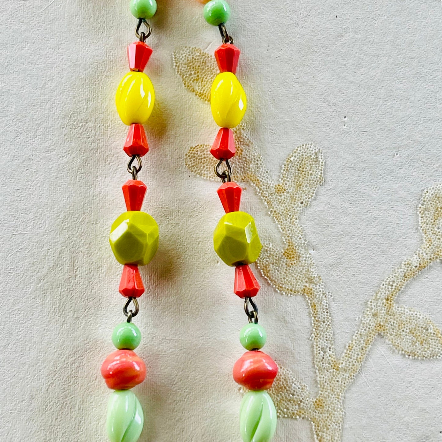 Miriam Haskell Style Necklace. Orange, Green, and Yellow. Used by the Haskell Designers in the 50s 60s. Mostly Japanese Cherry Brand.
