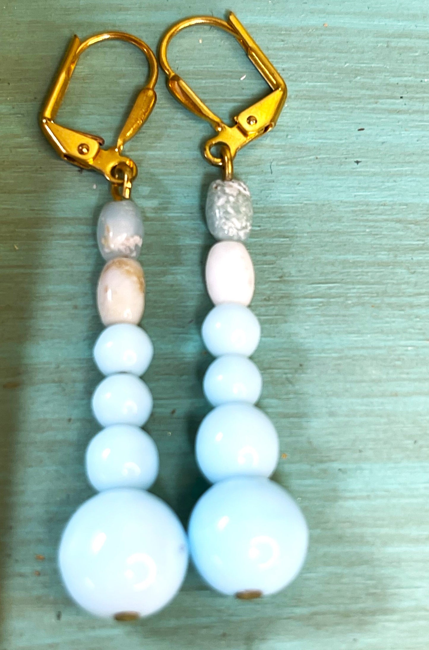 Baby Blue Vintage Graduated Miriam Haskell Beads Used In These Earrings . Hypoallergenic French Earring Hooks, Gold Plated Wire.