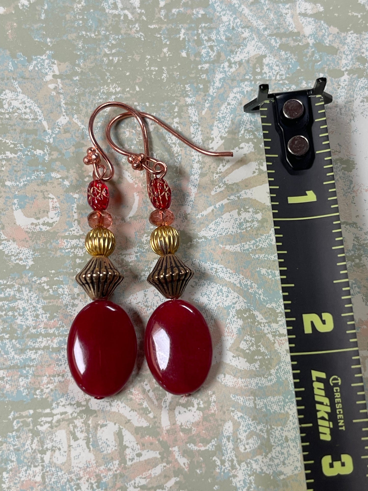 Carnelian Earrings, Small Vintage Red Star Beads, Hypoallergenic French Earring Hooks, Gold Plated Wire.