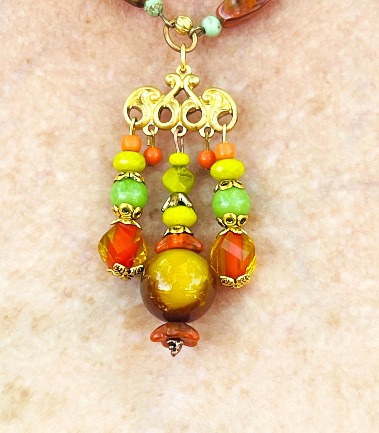 Hand-Made With Czech Glass Beads in Yellow and Green. One Of A Kind