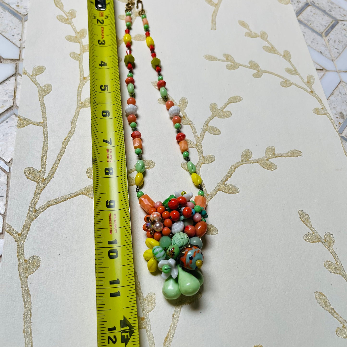 Miriam Haskell Style Necklace. Orange, Green, and Yellow. Used by the Haskell Designers in the 50s 60s. Mostly Japanese Cherry Brand.