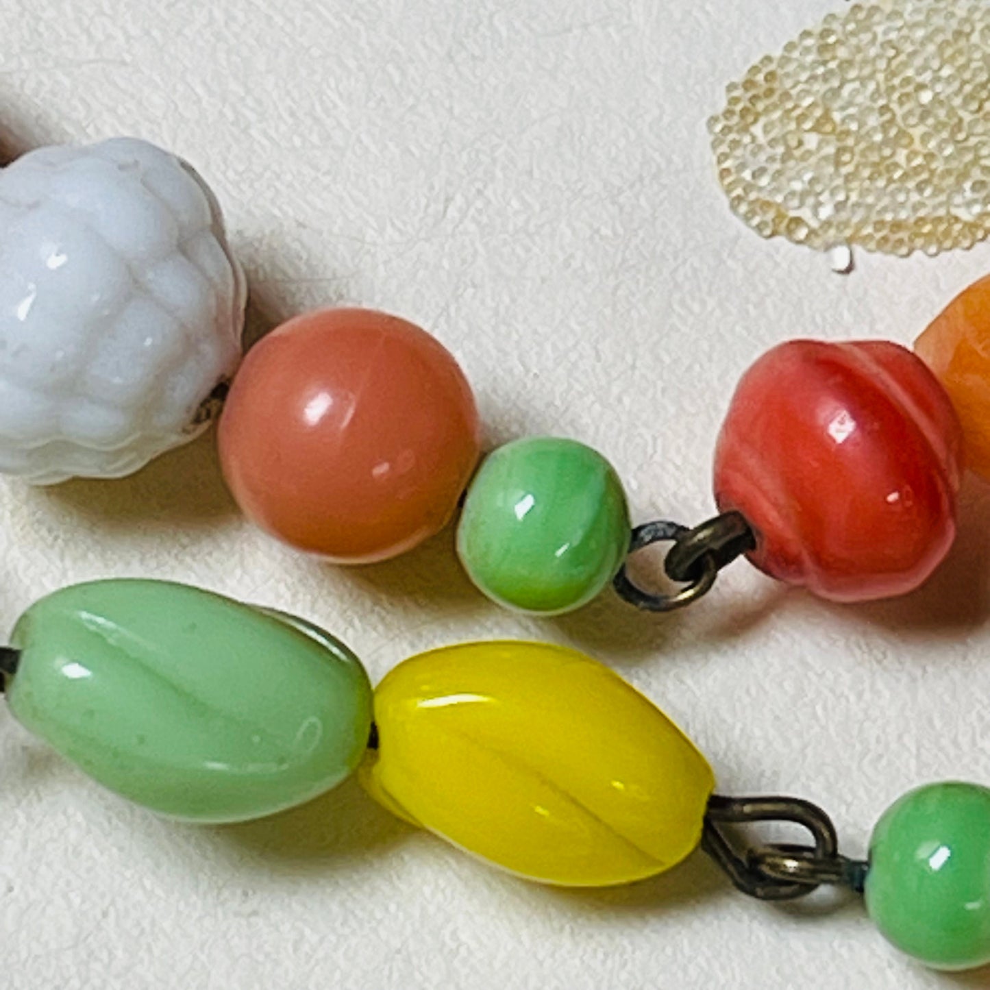 Miriam Haskell Style Necklace. Orange, Green, and Yellow. Used by the Haskell Designers in the 50s 60s. Mostly Japanese Cherry Brand.