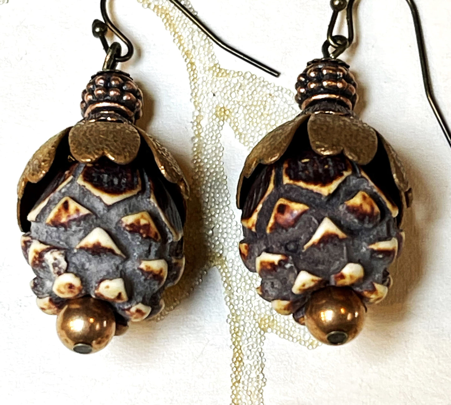 Funky Chunky Acorn Earrings. One of a king the last acorns beads. Hypoallergenic French earrings Hooks, Gold Plated Wire.