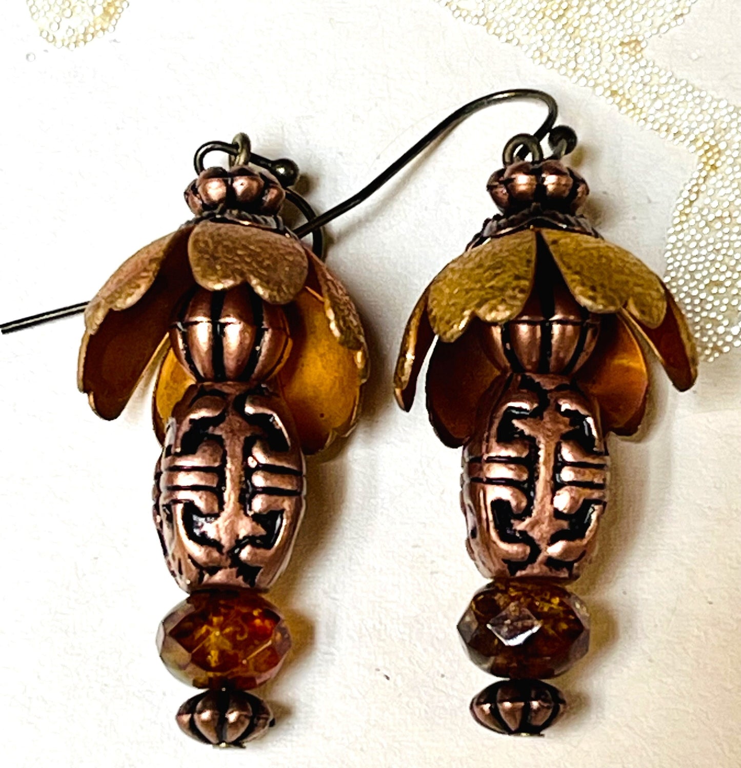 Fall Flower Earrings. Hypoallergenic French earrings Hooks, Copper Plated Wire.