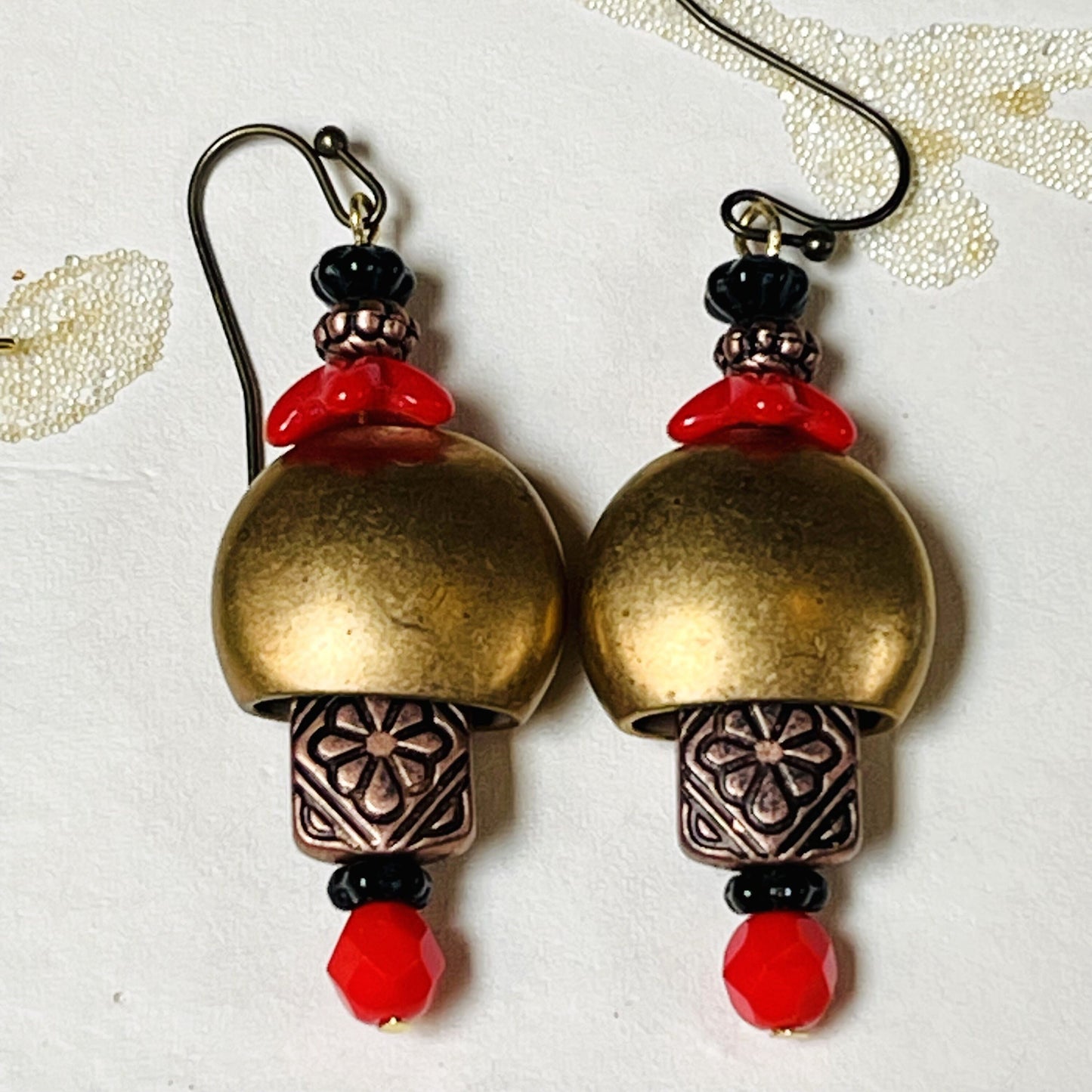 Brass bead Cap Earrings. Hypoallergenic French earrings Hooks, Silver Plated Wire.