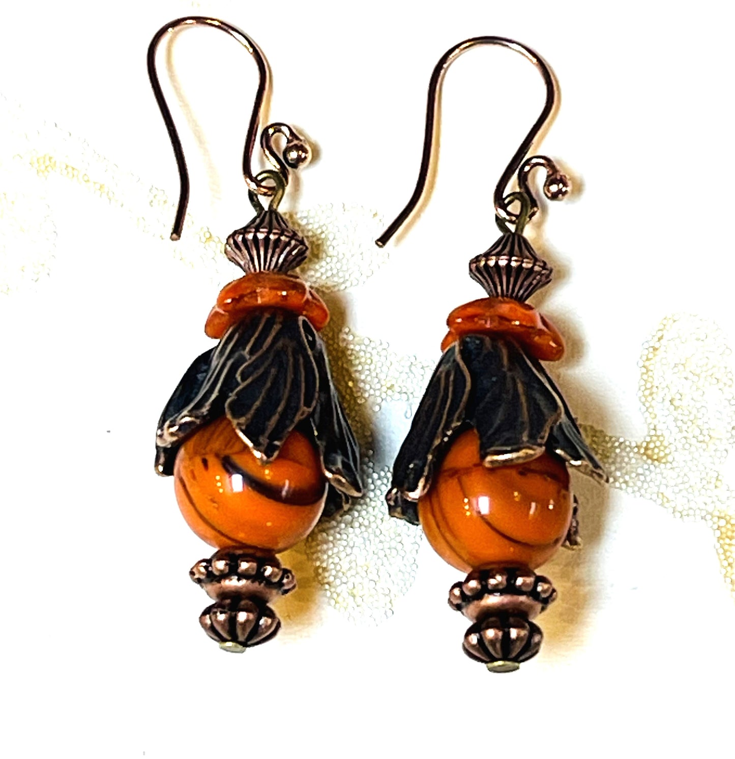 Copper-colored bead cap woodland earrings. Hypoallergenic French earrings Hooks, Copper Plated Wire.
