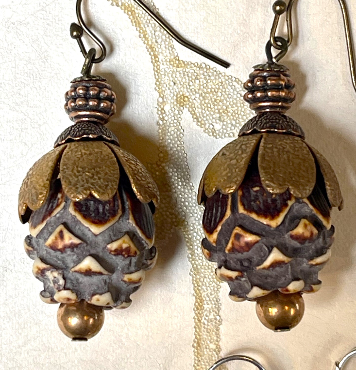 Funky Chunky Acorn Earrings. One of a king the last acorns beads. Hypoallergenic French earrings Hooks, Gold Plated Wire.