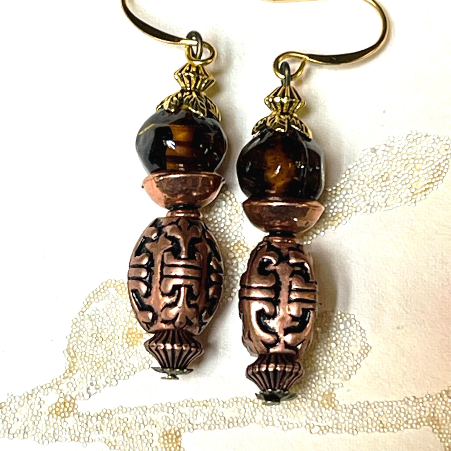Copper-plated Beads, Earrings. Hypoallergenic French earrings Hooks, Gold Plated Ear Wire.