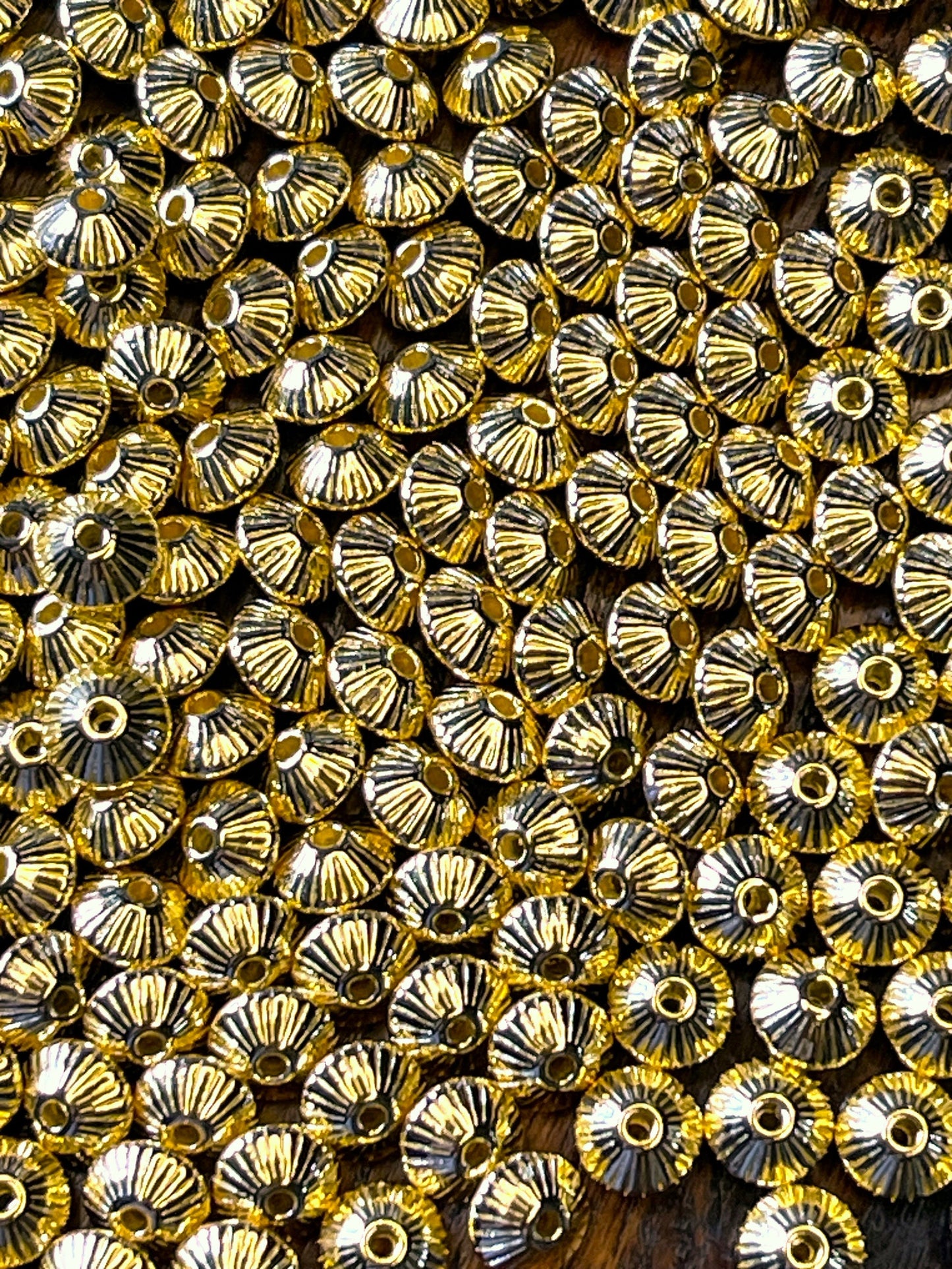 Gold Soft Bicone Beads Corrugated Metal. Excellent Quality. 20 Per Order.