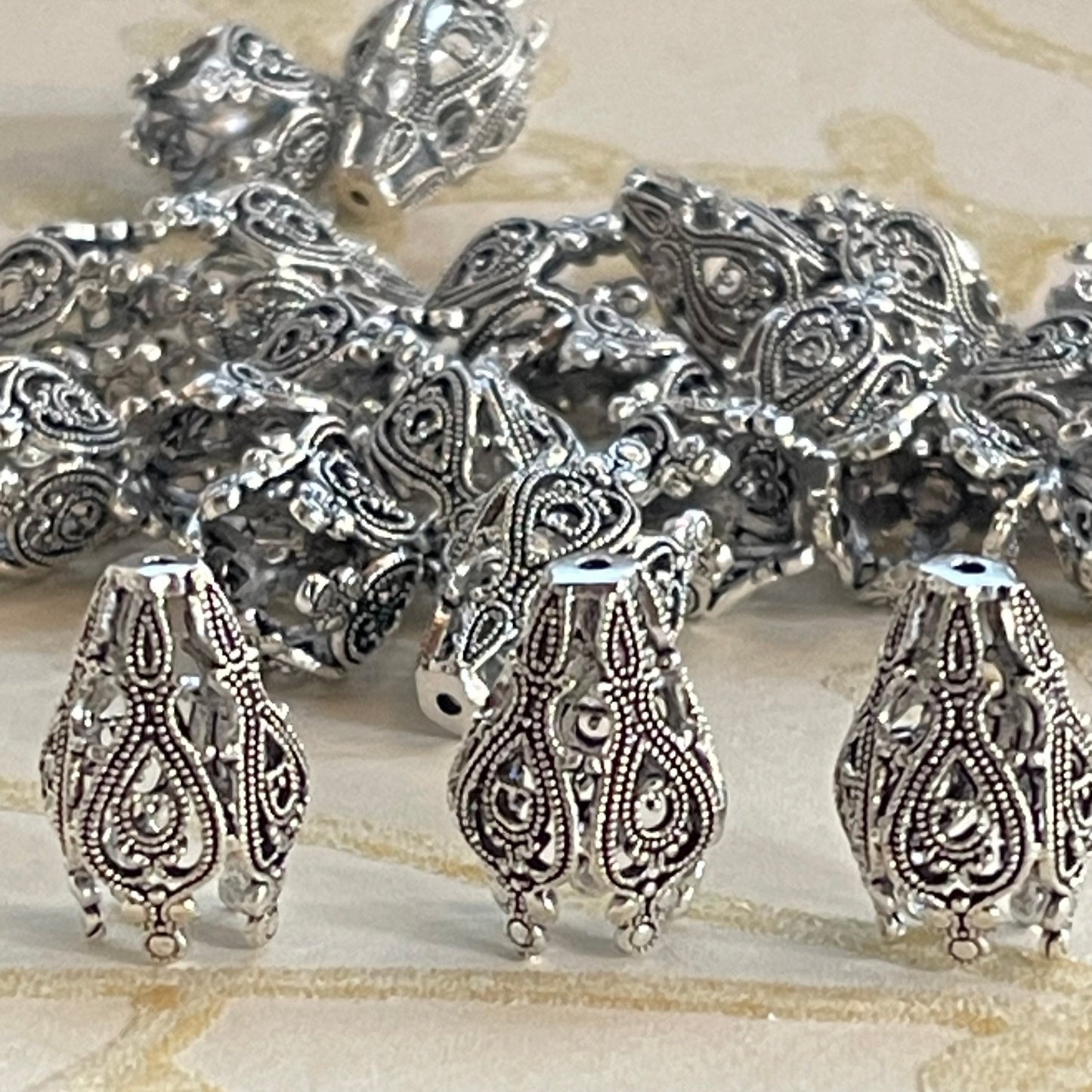 SilverTassel Style Bead Caps Great for Tassel Earrings. 4 per order.