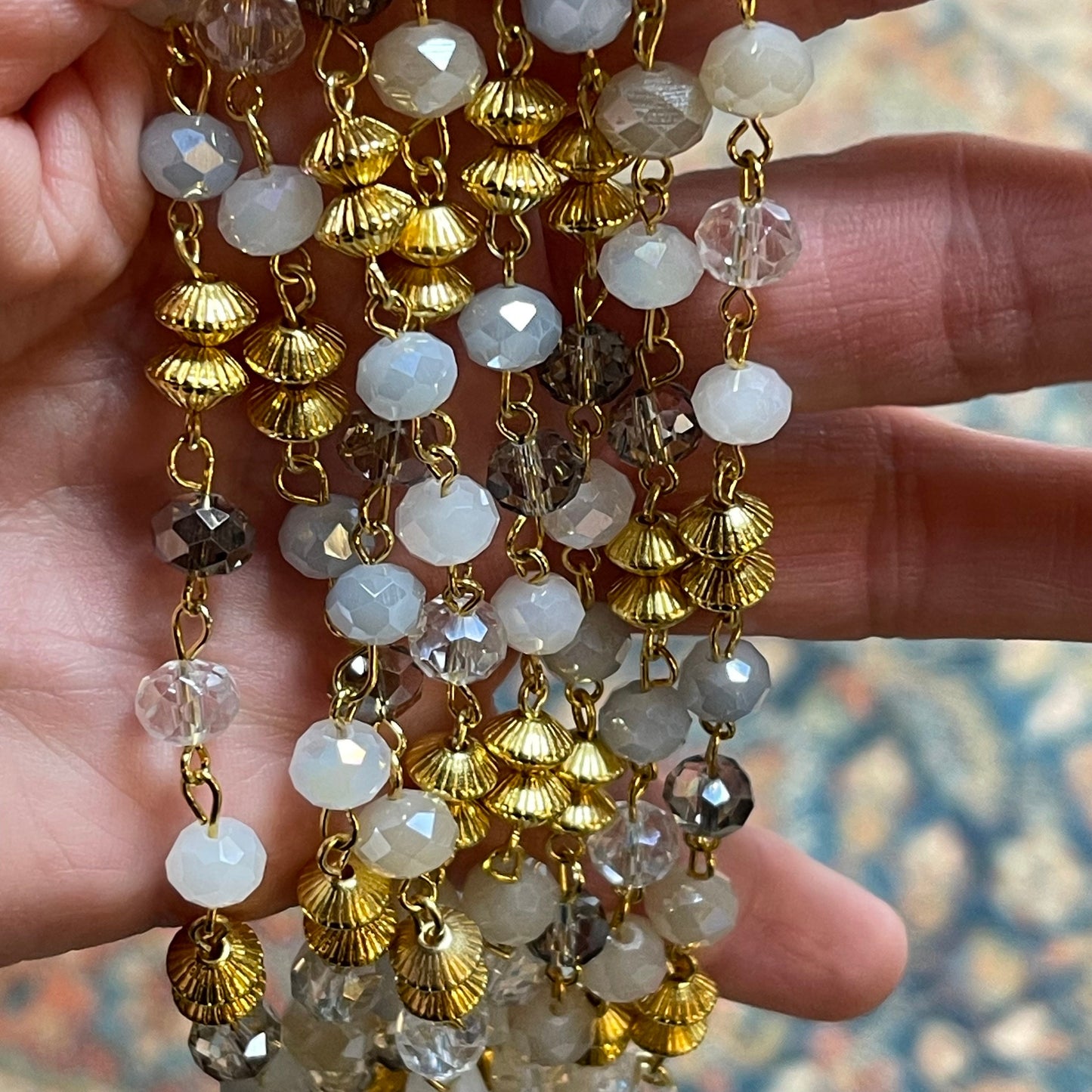 Handcrafted By The Bohemian Jewelry Co. 7.4mm Crystal And Gold Bead Chain. Sold By The Foot