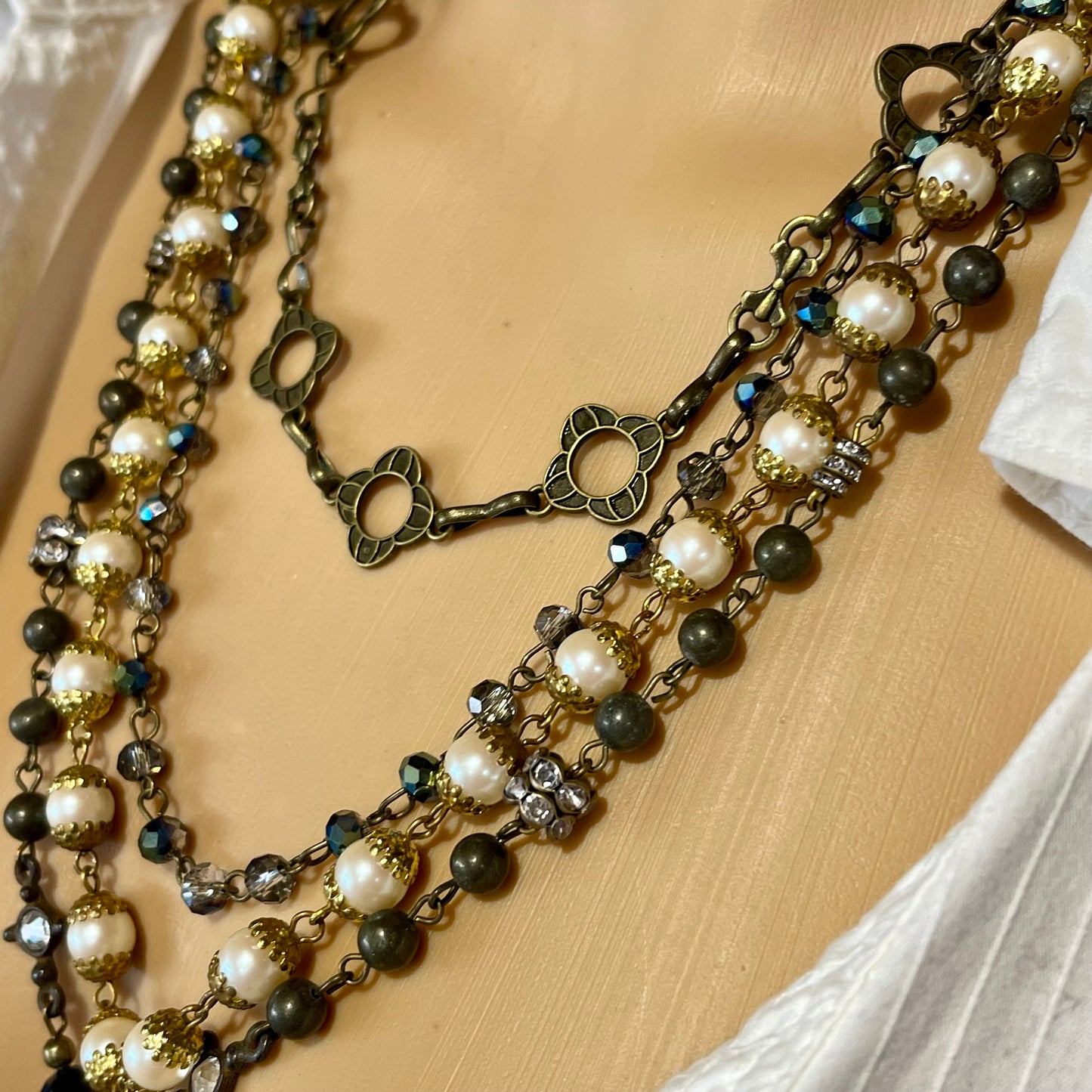 Pyrite Beads With Vintage Pearls.