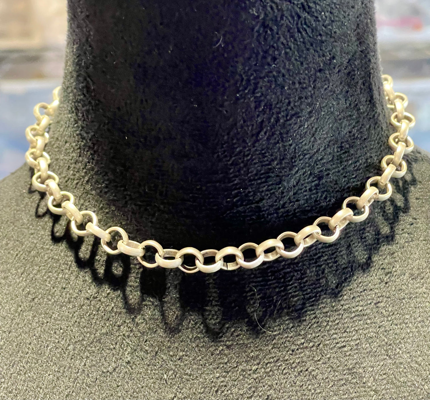 Silver Plate, Large Pendant Necklace. Black Bead Glass chain, Multi-Link Chain Statement Necklace.