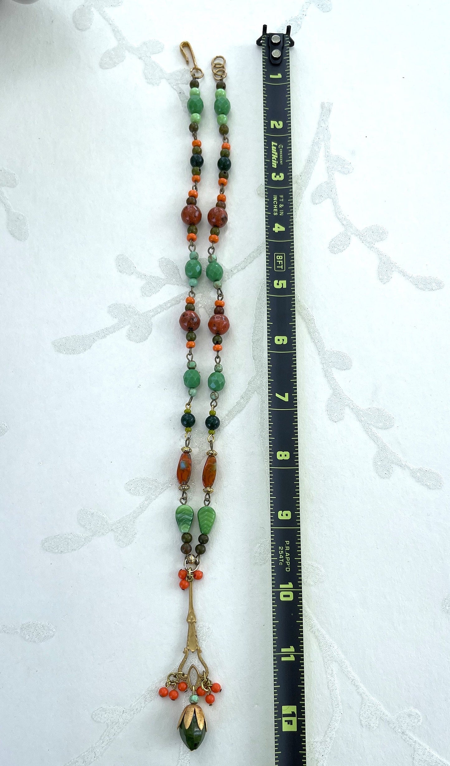 Hand-Made With Green and Orange, Czech Glass.