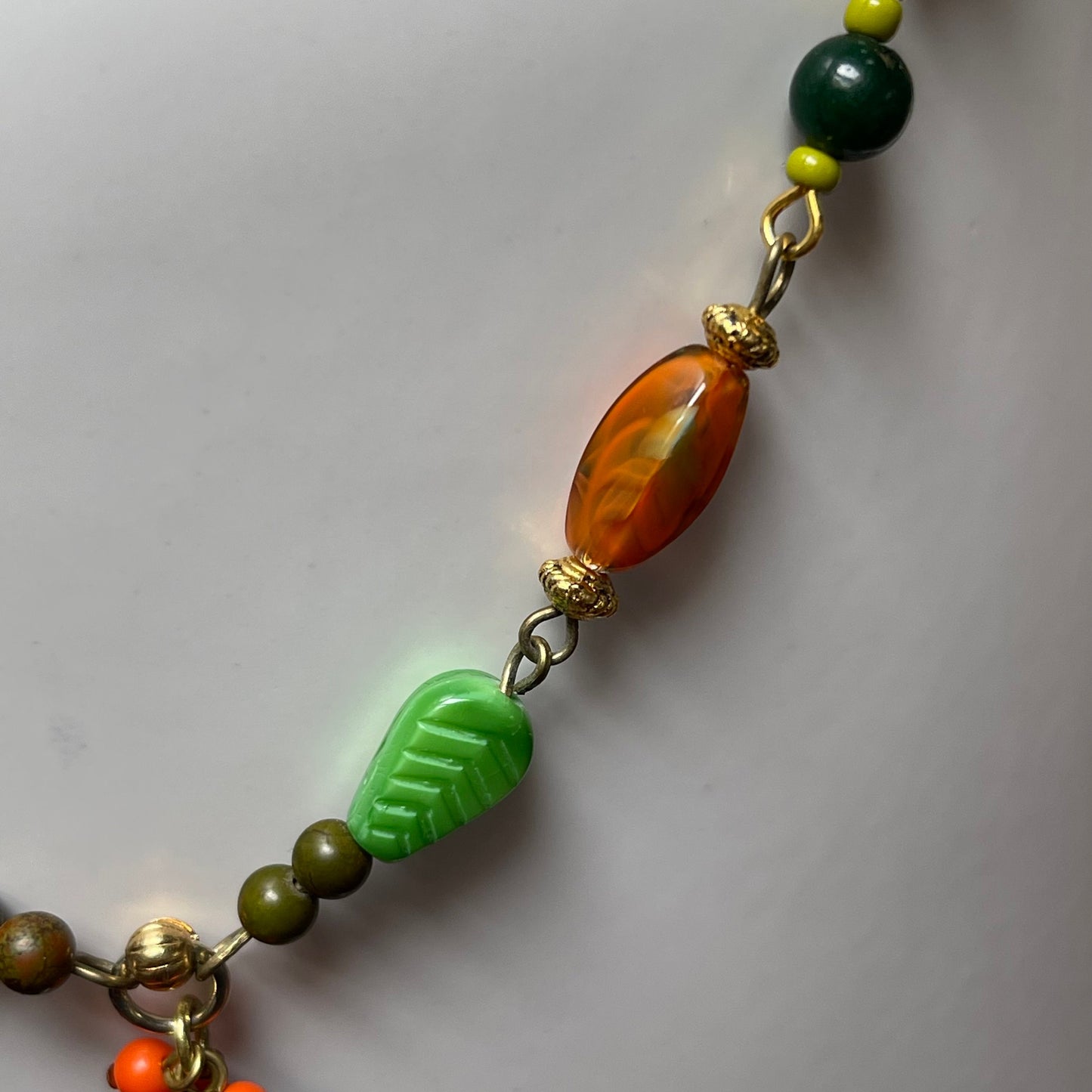 Hand-Made With Green and Orange, Czech Glass.