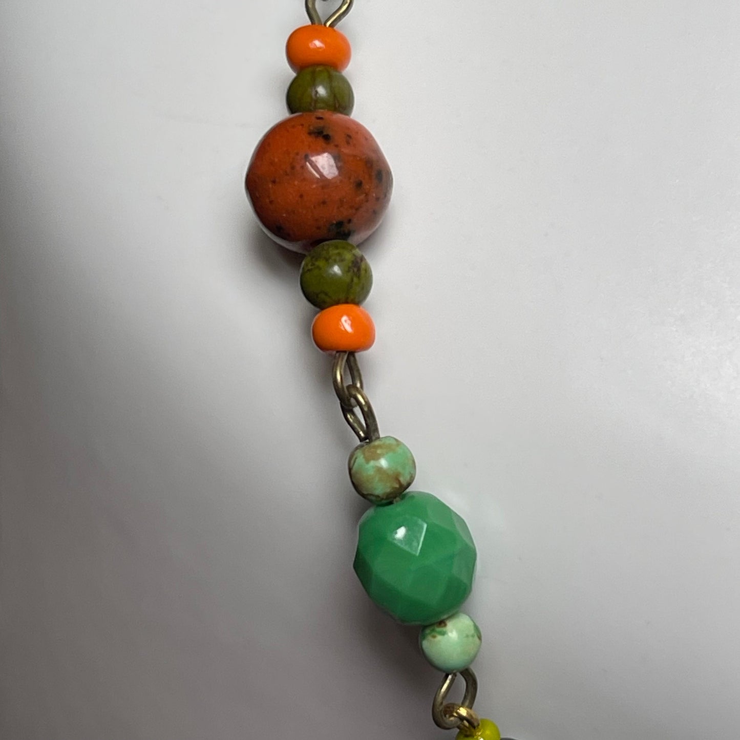 Hand-Made With Green and Orange, Czech Glass.