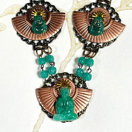 Hand Made Vintage Glass Beaded Necklace. Buddha Jewelry