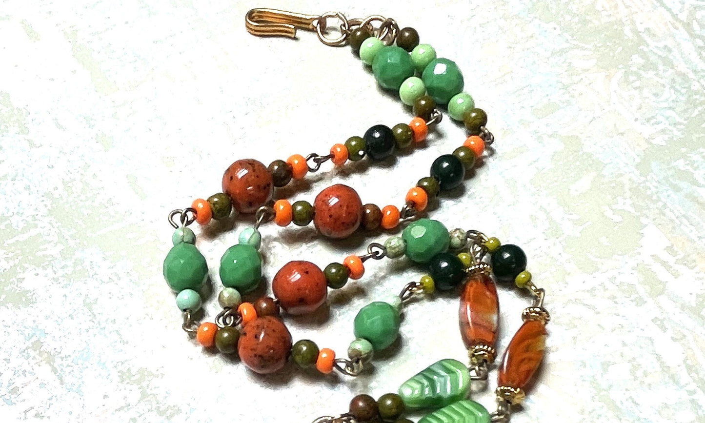 Hand-Made With Green and Orange, Czech Glass.