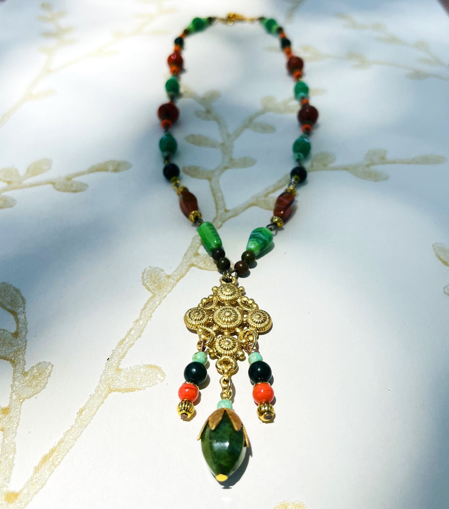 Hand-Made With Green and Orange, Czech Glass.