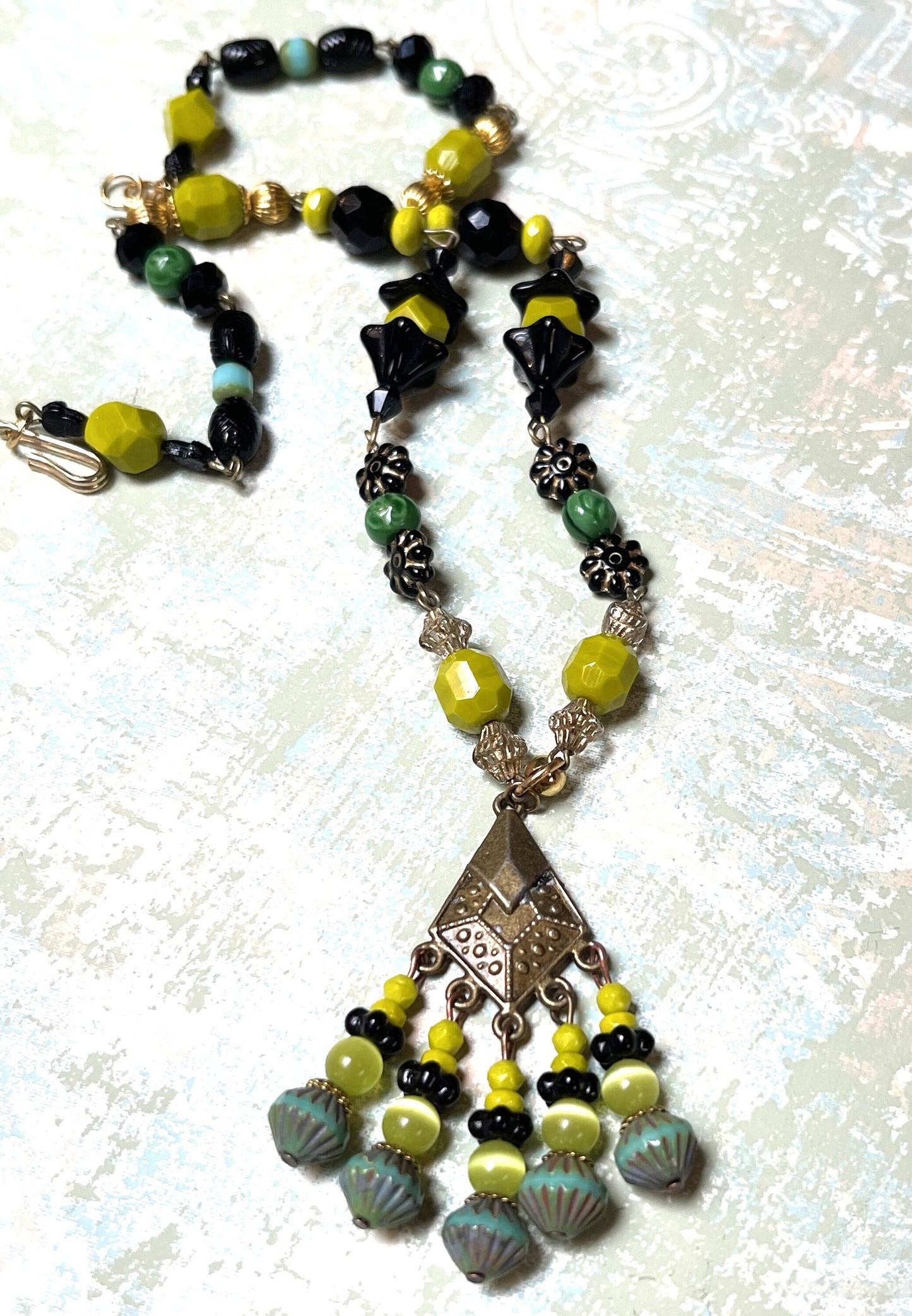 Hand-Made With Blue, Black, and Green Glass Beads