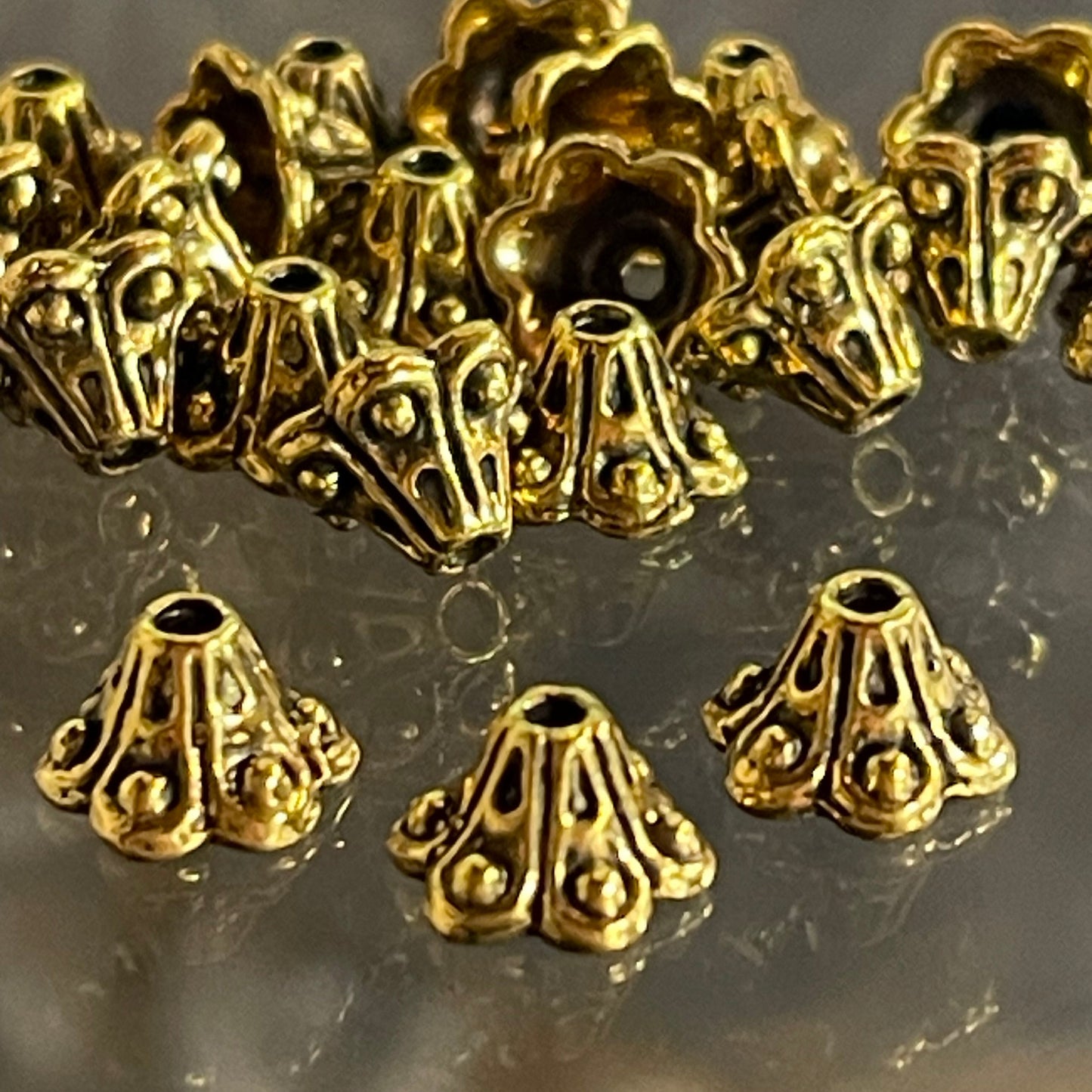 Gold flower Bead Caps, 20 per order.
